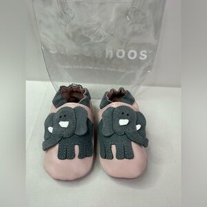 Shooshoo Pink and Gray Baby Walker Suede Leather Shoes Elephant Design